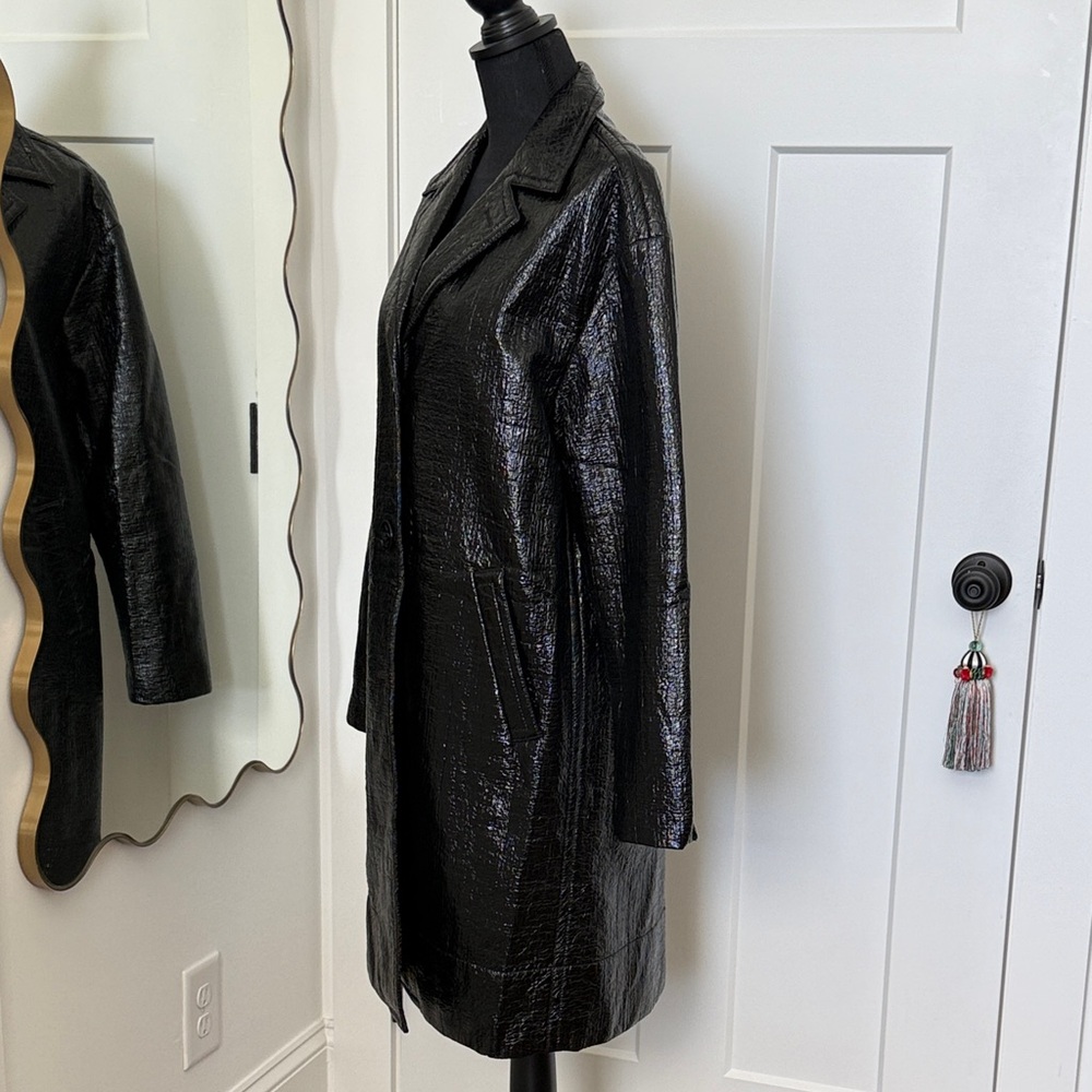 No. 21 Black Faux Leather Long Coat - Women's Jacket Sz 44 - US 8 - Picture 3 of 8